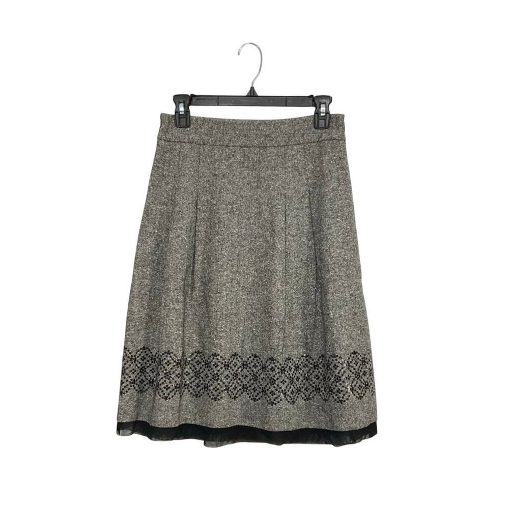 LOFT Wool/Silk Blend Gray Sequins Pleated A-Line Skirt Size 4 Small